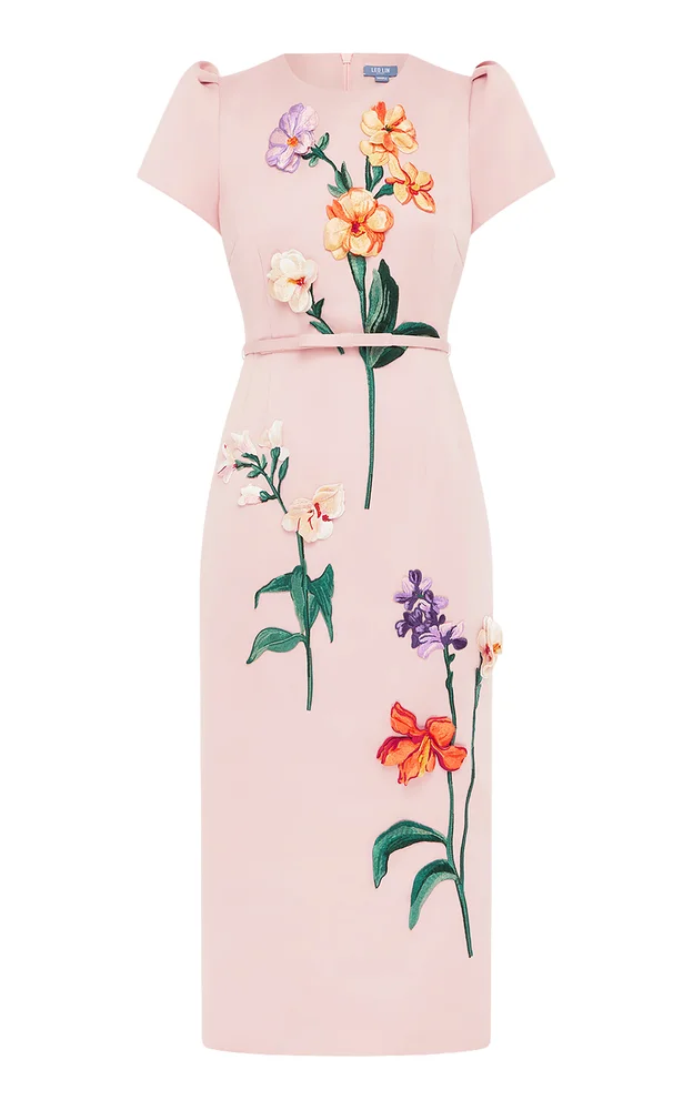 Emmeline Embroidered Satin Midi Dress