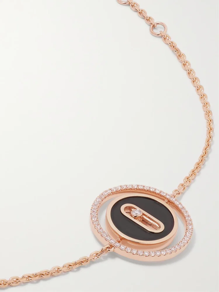 Lucky Move 18-karat rose gold, onyx and diamond bracelet