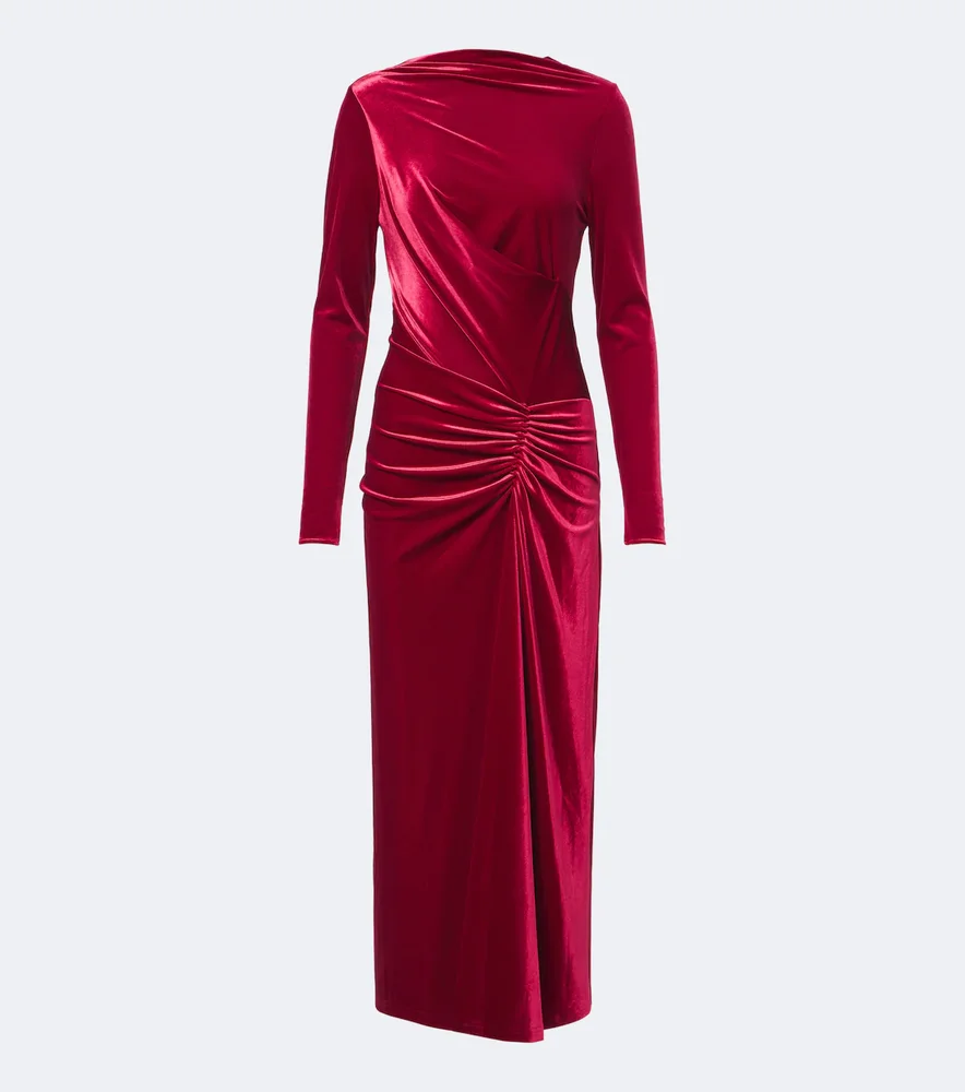 Ferrera gathered velvet midi dress