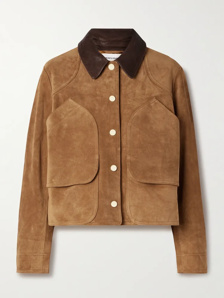 Walters leather-trimmed suede jacket