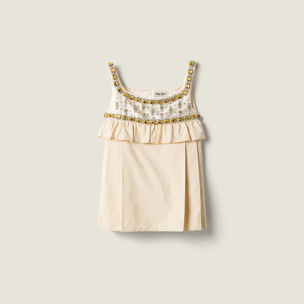 Embroidered canvas mini-dress