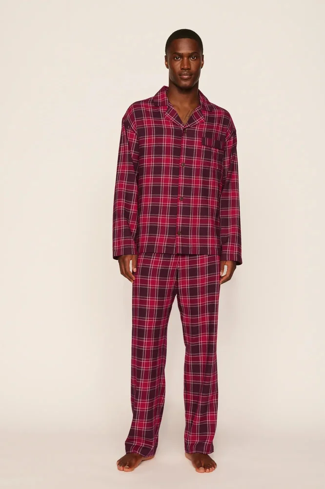 Men's Flannel Long PJ Set in Oxford Check