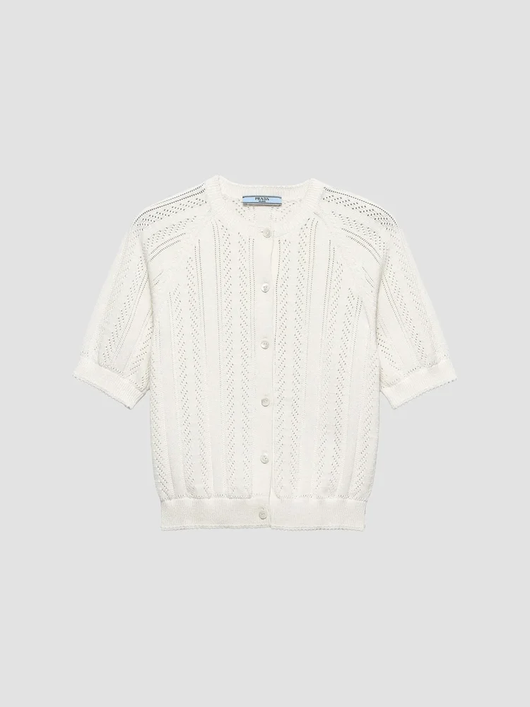 Short-Sleeved Openwork Cotton Cardigan