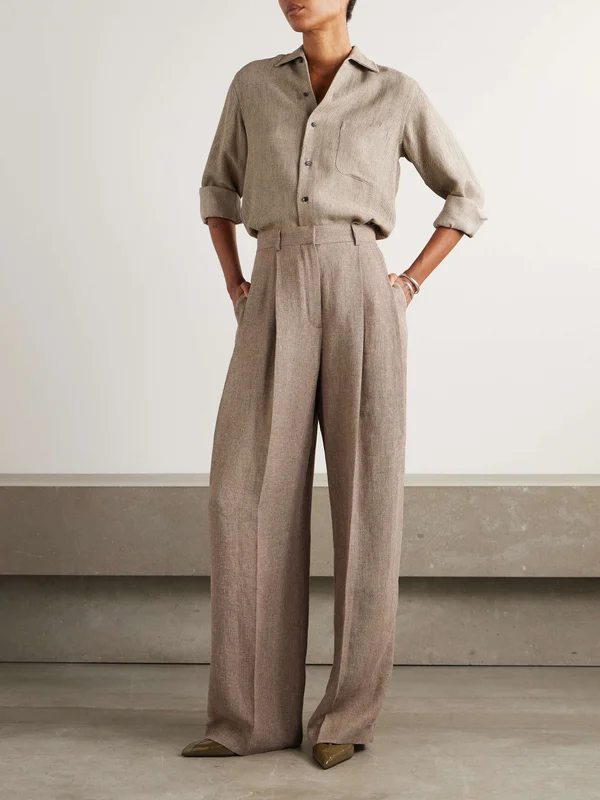 LORO PIANA Kurt pleated linen wide-leg pants