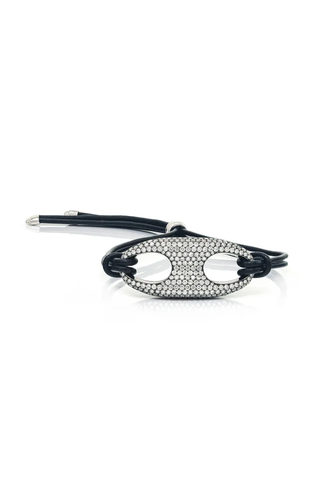 18K Yellow Gold Diamond Leather Bracelet