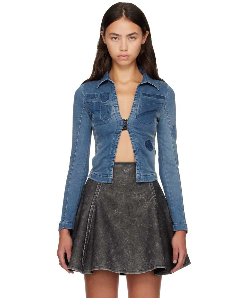 Blue One-Button Denim Shirt