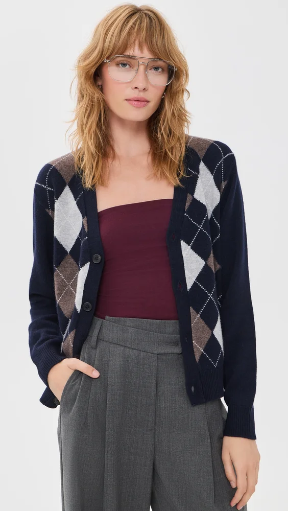 V-Neck Argyle Cardigan