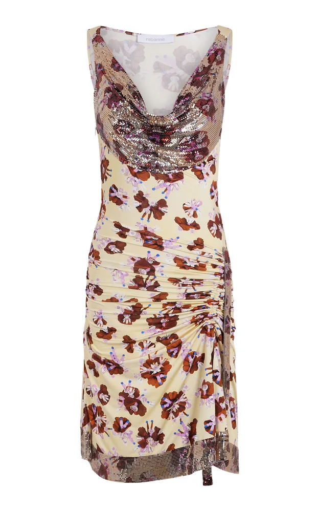 Embellished Floral Mesh Mini Dress