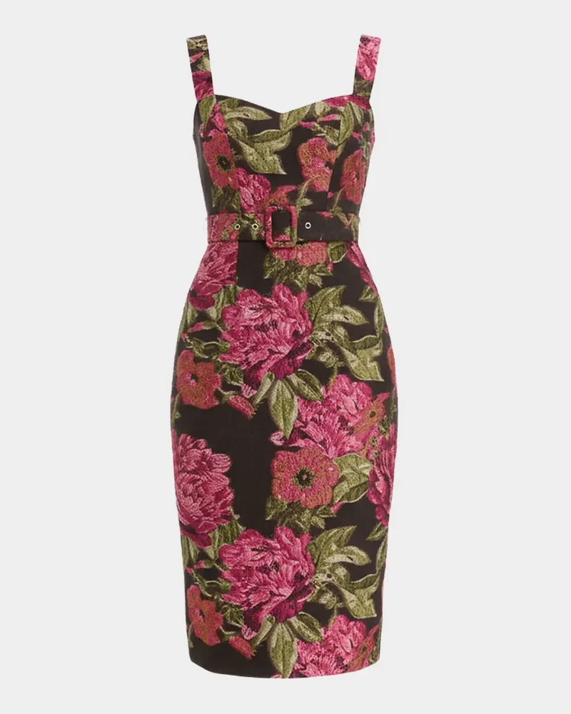 Nicole Belted Floral Organza Jacquard Midi Dress