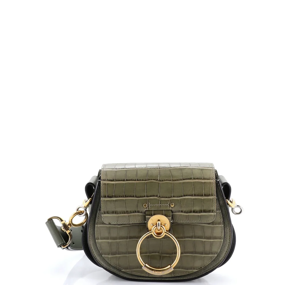 chloe Tess Bag Crocodile Embossed Leather Small