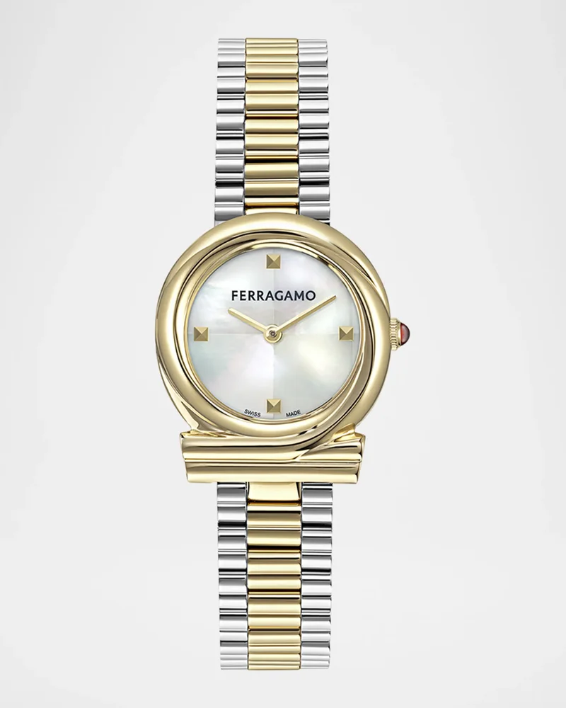 Gancini Twisted 28MM Two Tone Mother of Pearl Watch