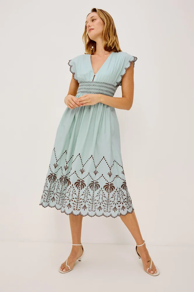 ROXANNE DRESS - OCEAN PALMS EMBROIDERY