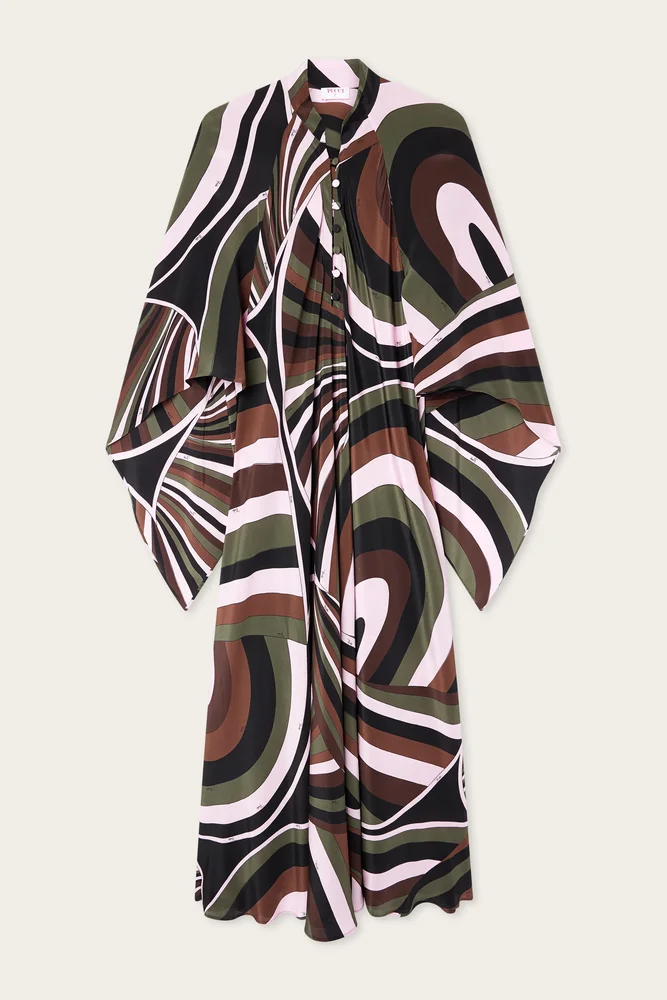 Iride Print Long Kaftan in Crêpe de Chine