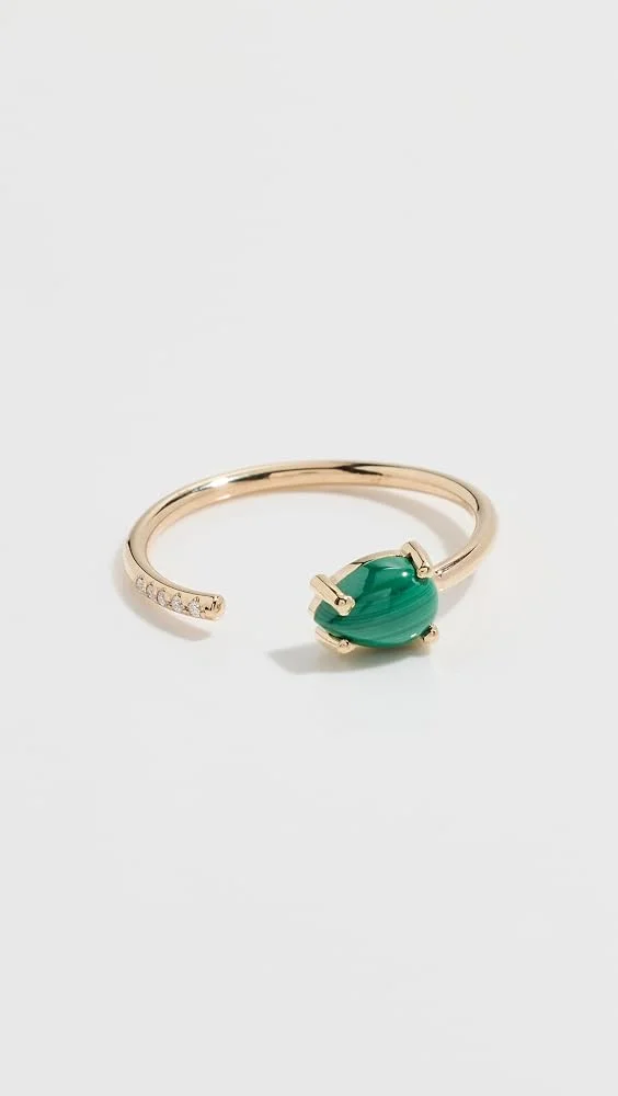 14k Gold Malachite & Diamond Ring