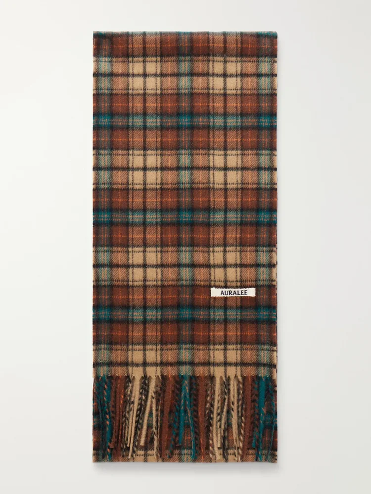 Fringed Checked Cashmere Scarf