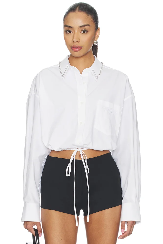 Wrap Shirt With Crystal Stud Collar