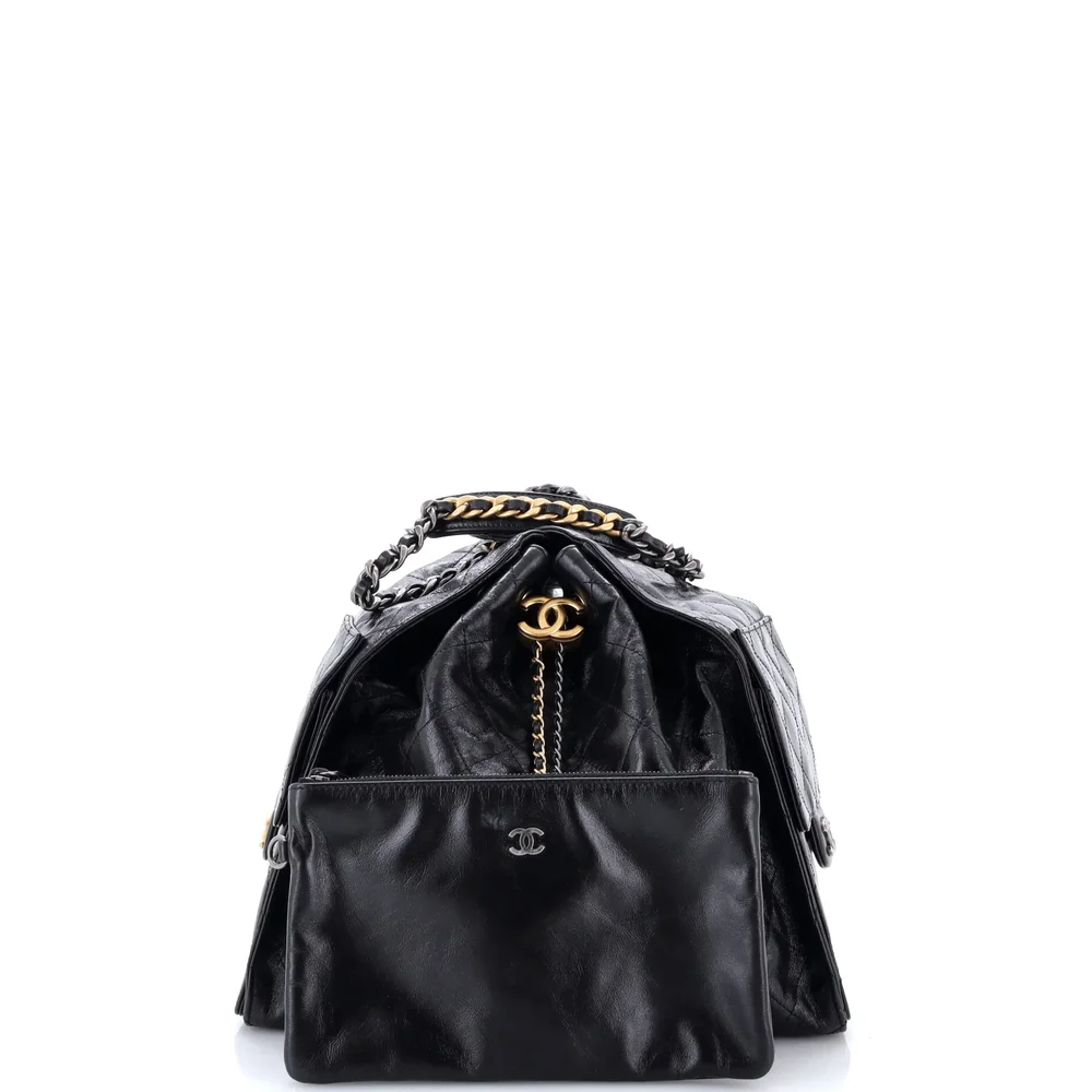 Pre-Owned 25 Hobo Bag Quilted Shiny Crumpled Calfskin Medium in Black, Aged Silver and Aged Gold Hardware