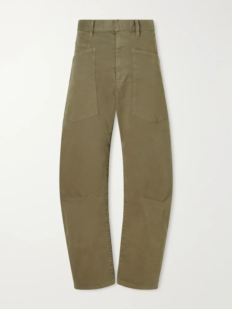 Shon cotton-blend twill barrel-leg pants