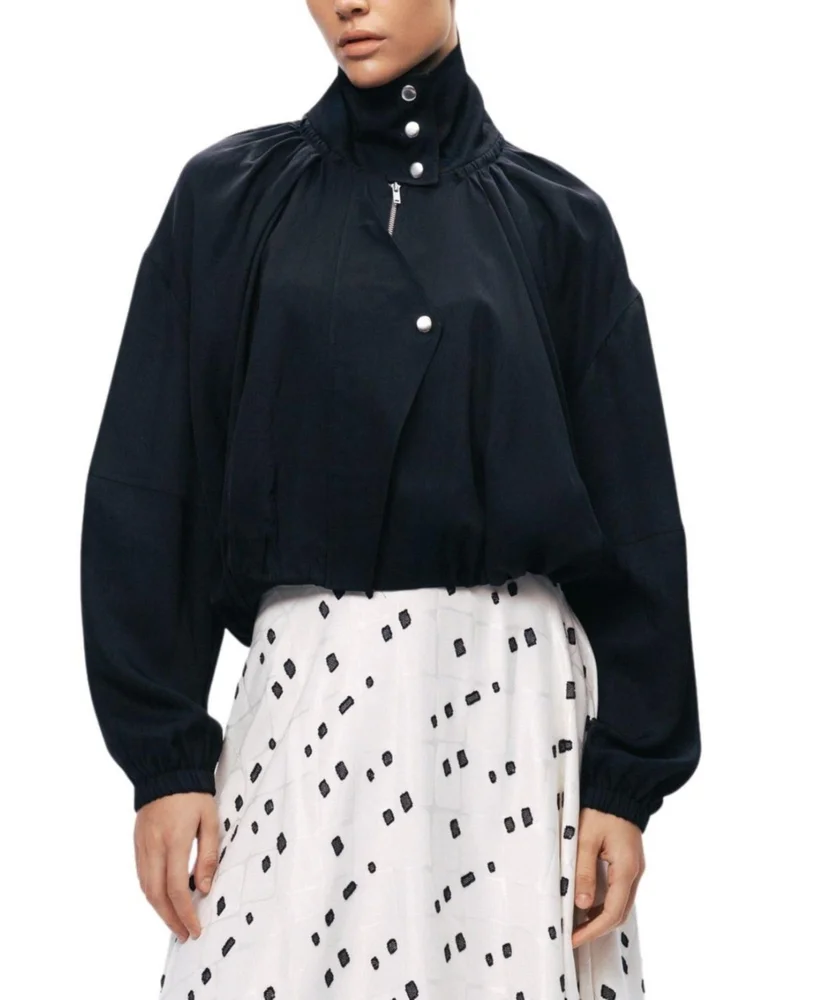 High-Neck Gathered Jacket