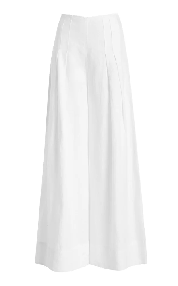 Riviera Pleated Linen Cropped Palazzo Pants