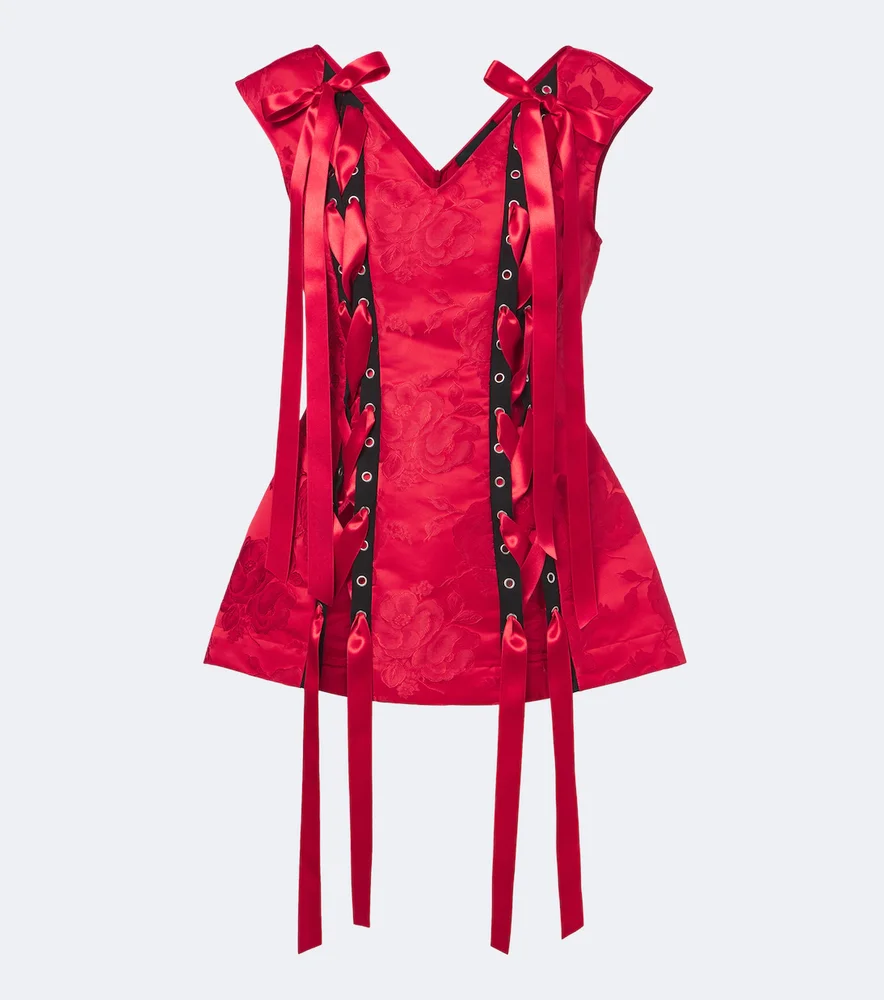 Bow-detail floral brocade top