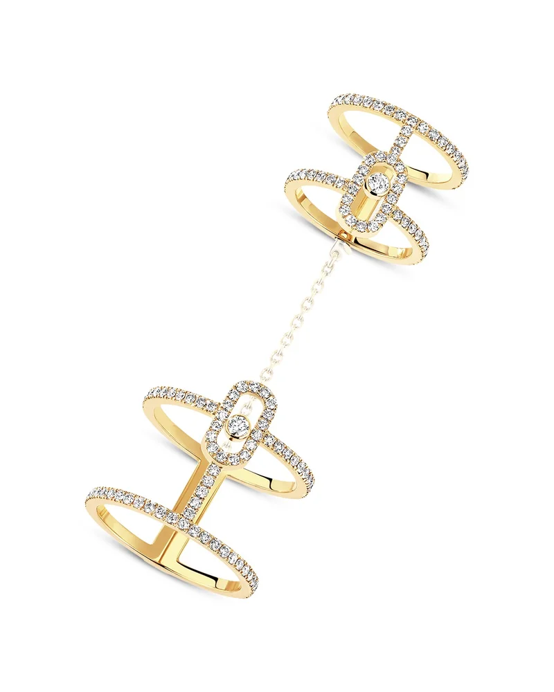 Move Uno Diamond Linked Double Ring in 18K Yellow Gold, 0.95 tcw