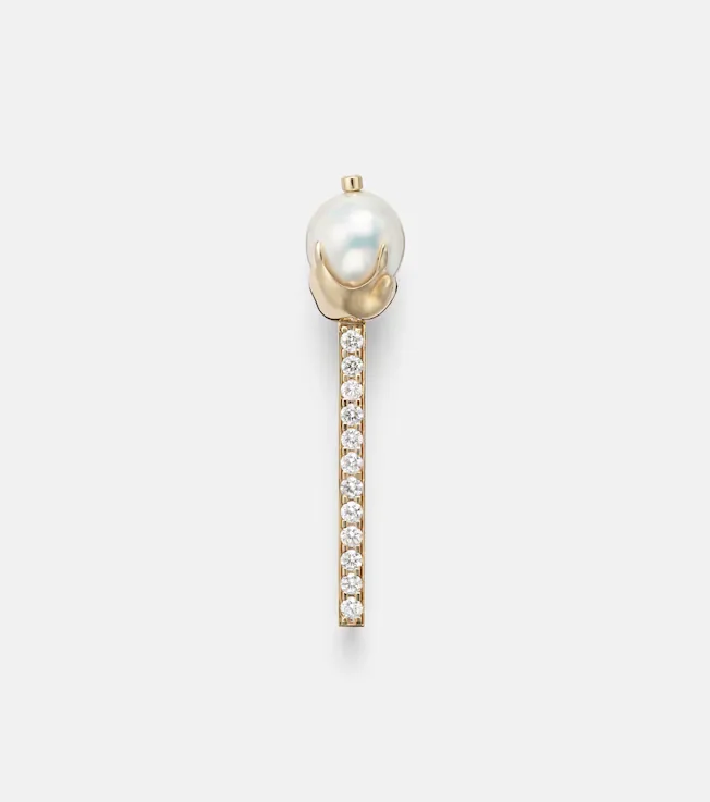 14kt gold brooch with diamonds and pearls