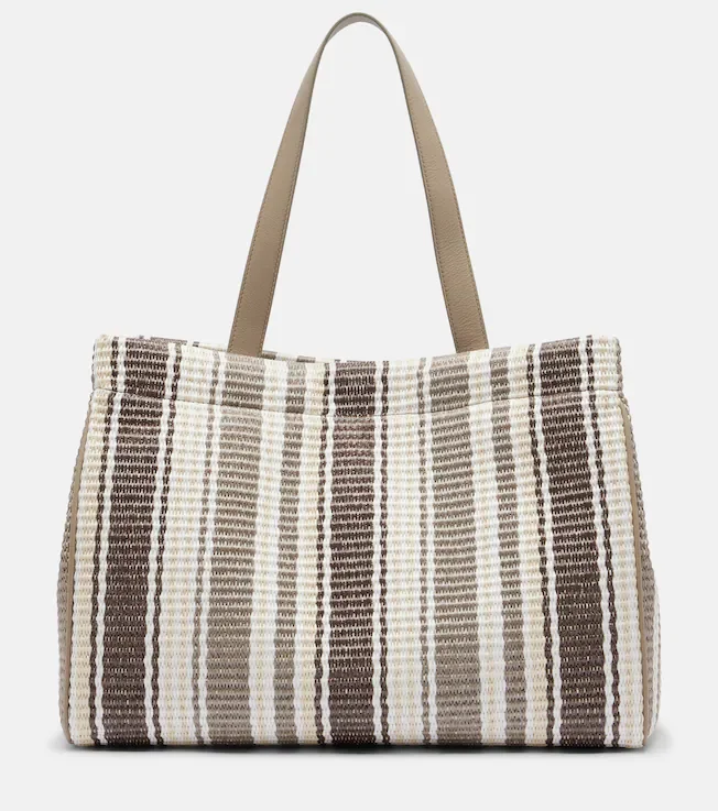 Monili Medium striped raffia tote bag