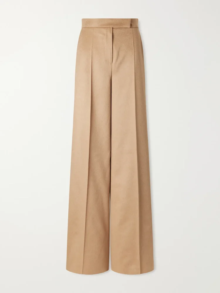 Camel wool wide-leg pants