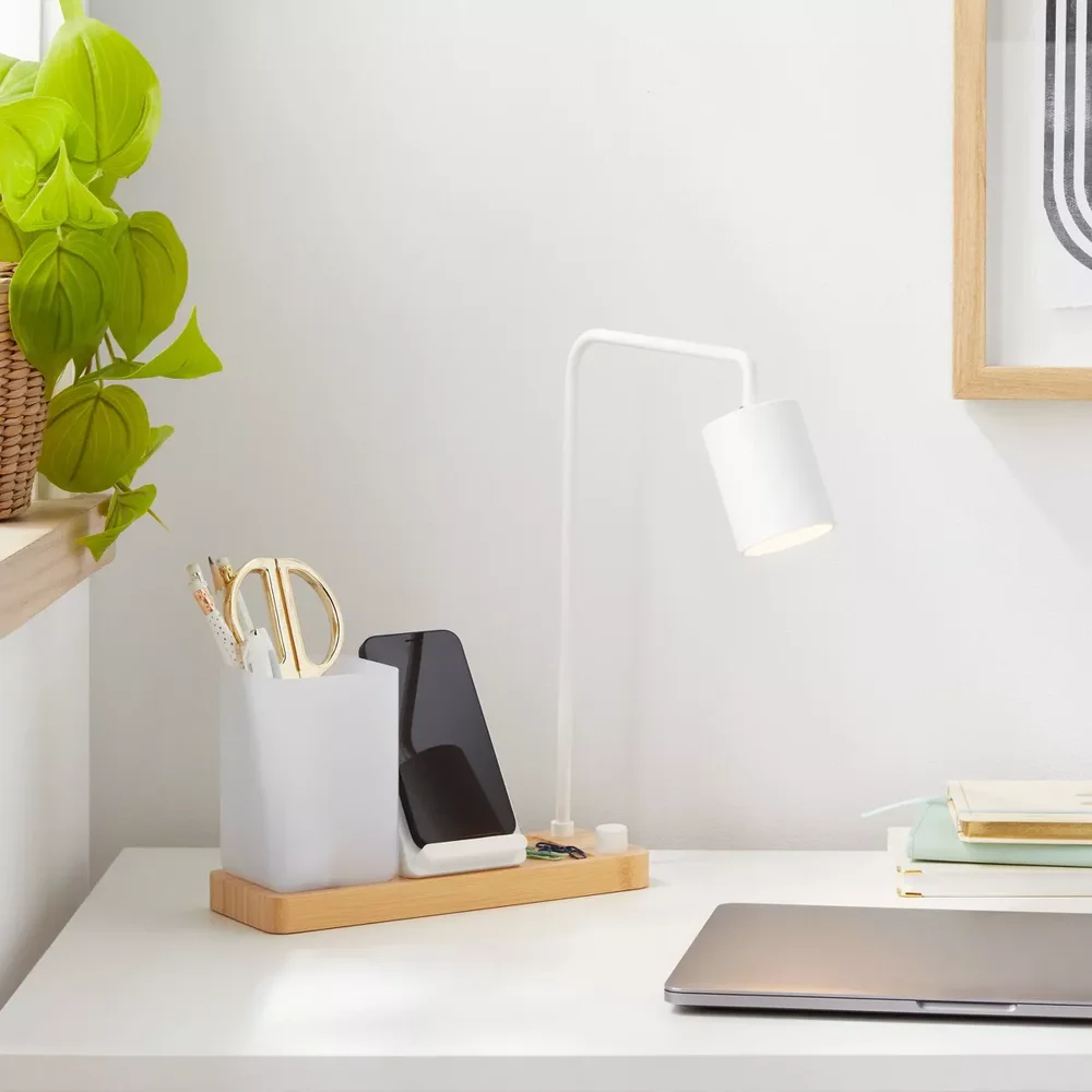 Desk Lamp with Wireless Charging and Storage