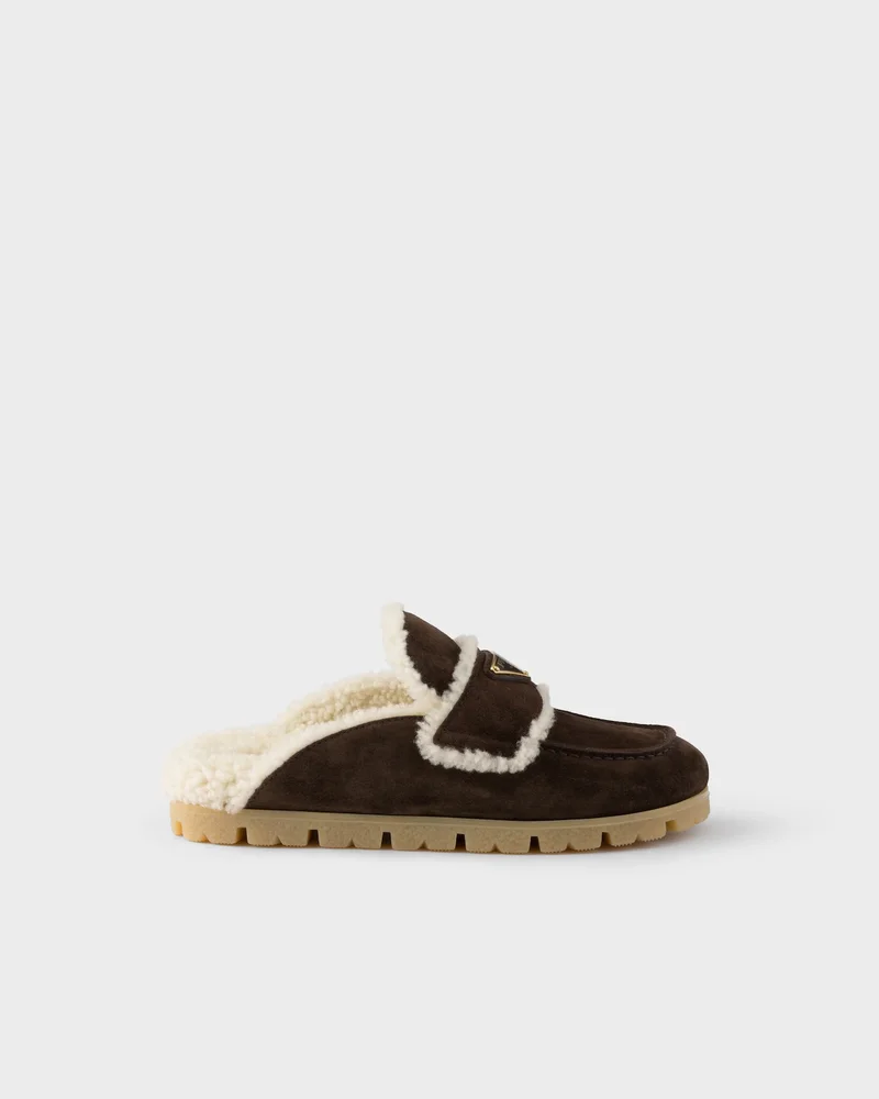 Suede and shearling mules