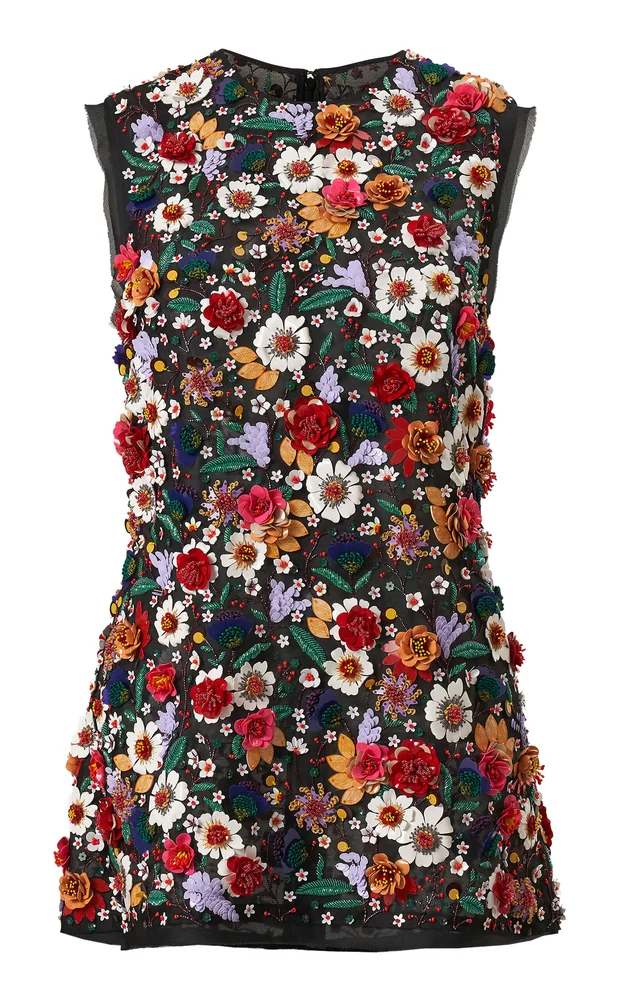 Embellished Crepe Silk Organza Floral Top