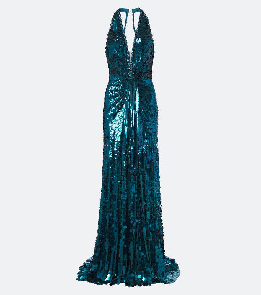 Lisette sequined halterneck gown