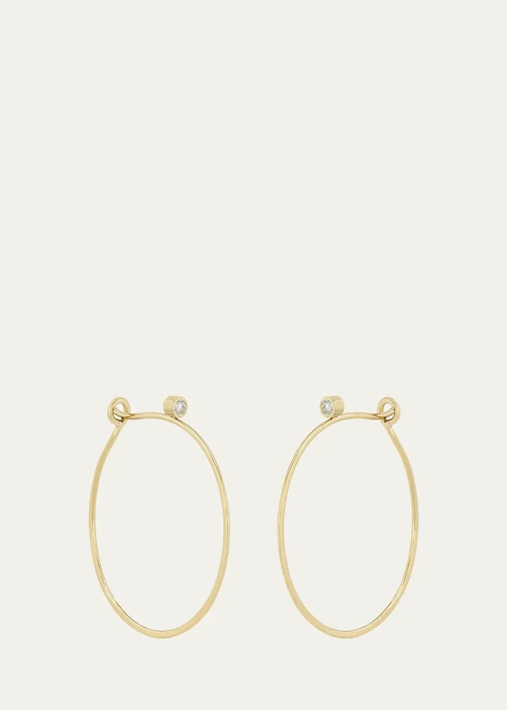 14K Diamond Small Thin Hammered Hoop Earrings