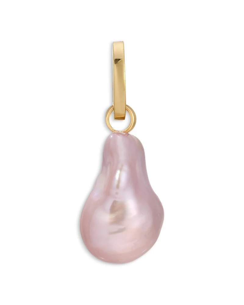 14K Yellow Gold Pink Baroque Freshwater Pearl Hinged Charm Pendant