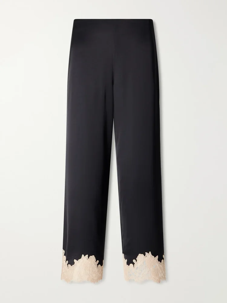 Marcela lace-trimmed satin wide-leg pants