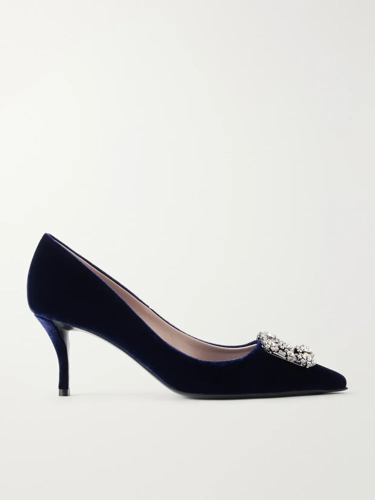 Flower Strass 65 crystal-embellished velvet pump