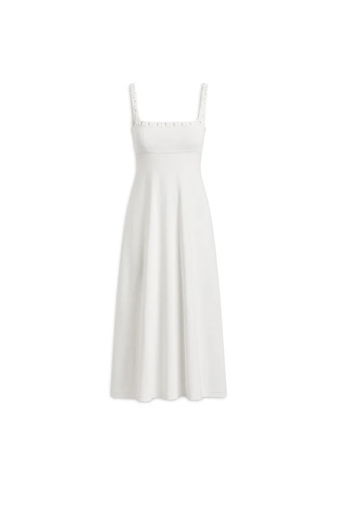 Crepe Knit Daisy Neck Dress, Cream