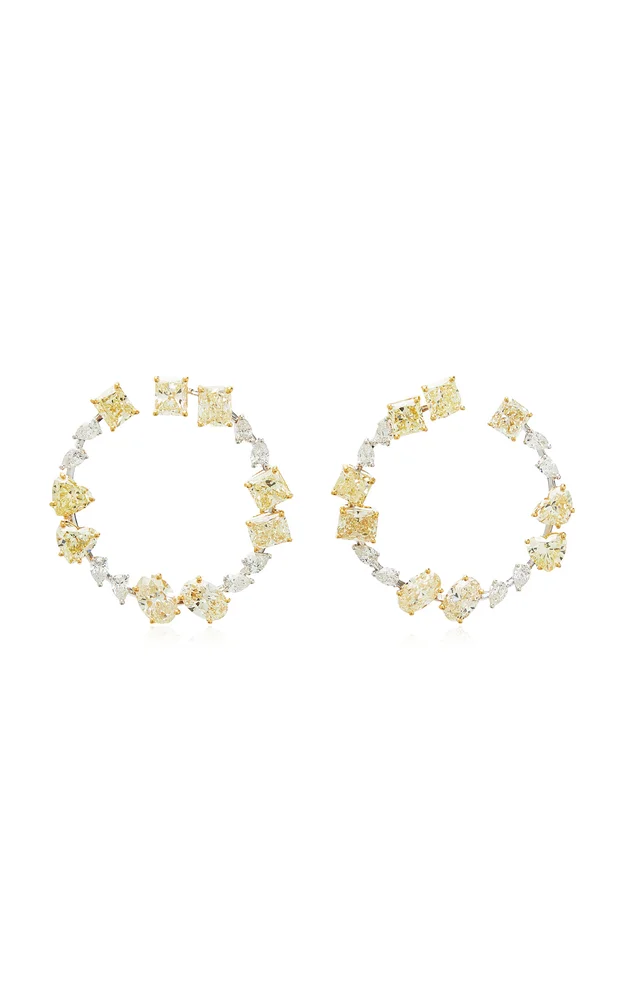 18K White And Yellow Gold Diamond Hoop Earrings