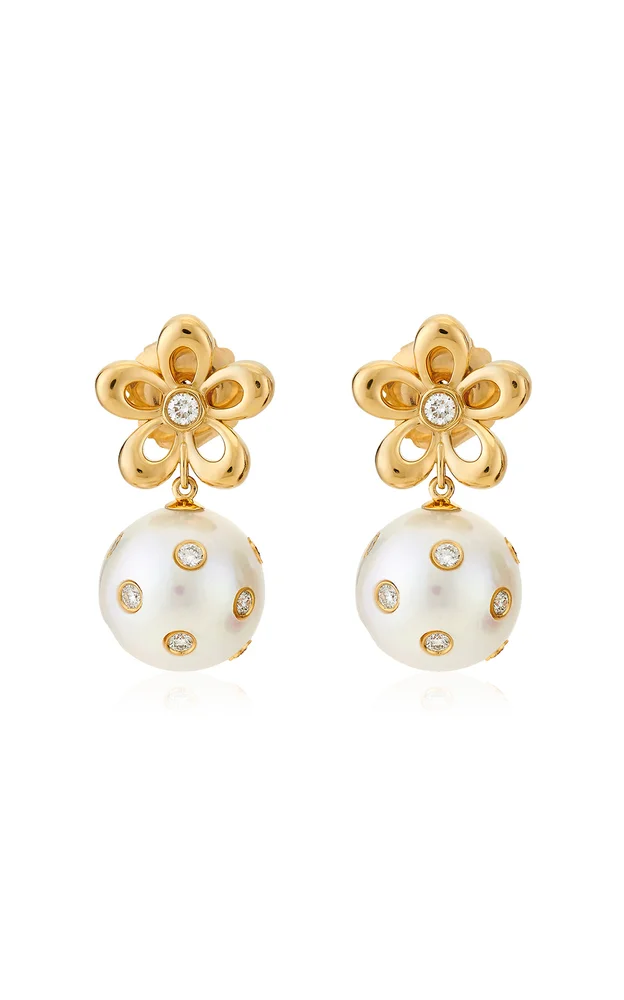 18k Yellow Gold Pearl Earrings