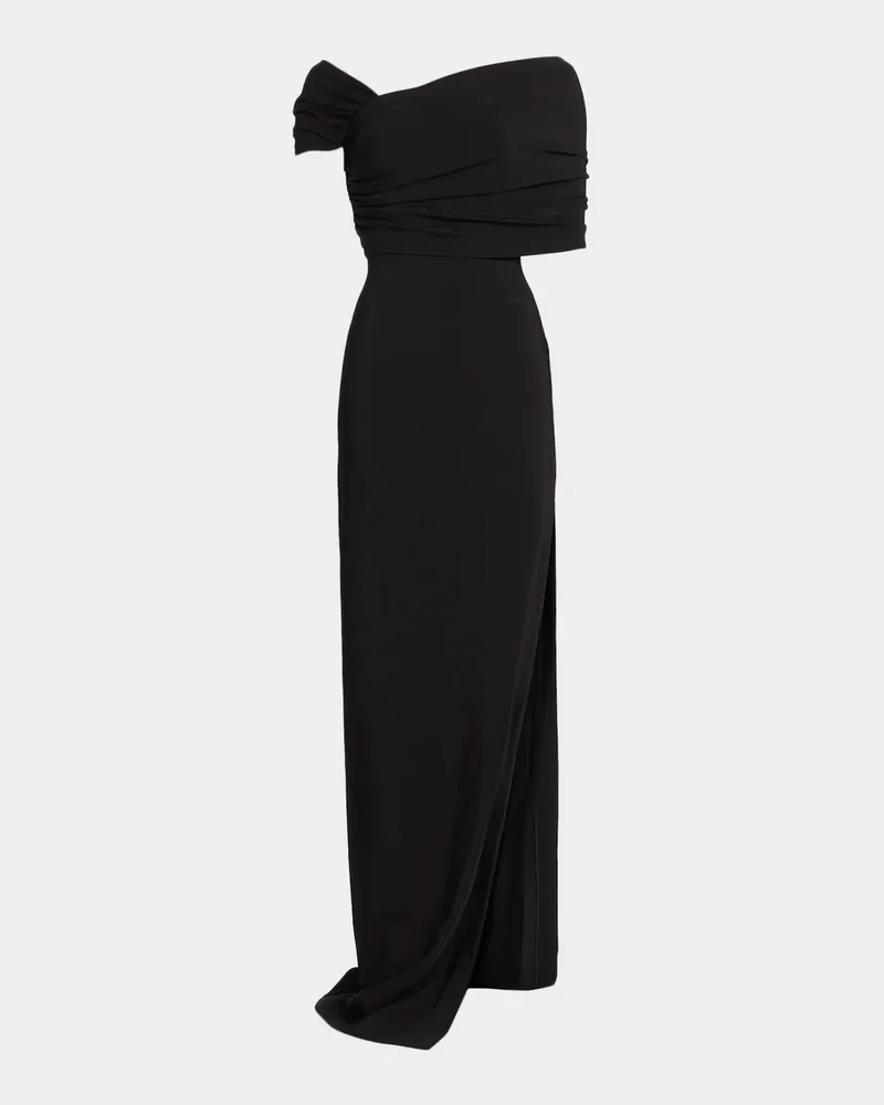 Asymmetric Draped Off-The-Shoulder Column Gown