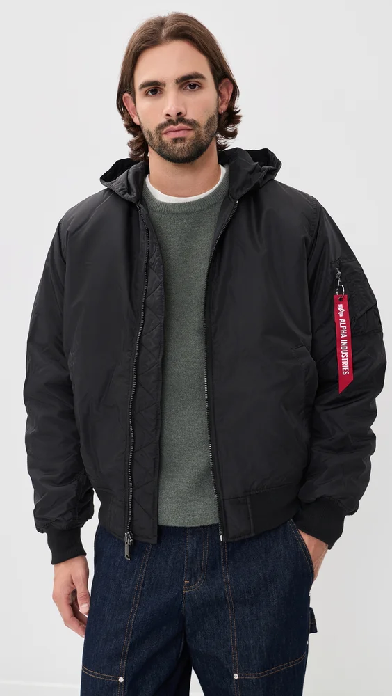 Oxford Nylon Hooded Relaxed Fit Jacket (Black)