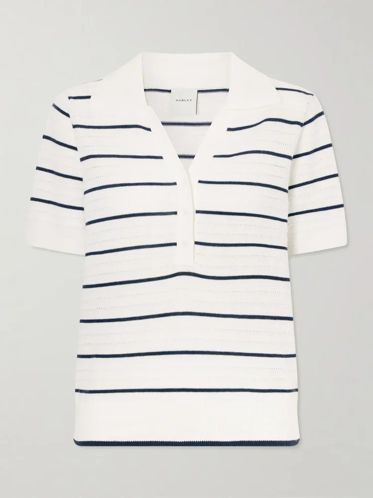 Wren striped cotton-blend knitted polo shirt