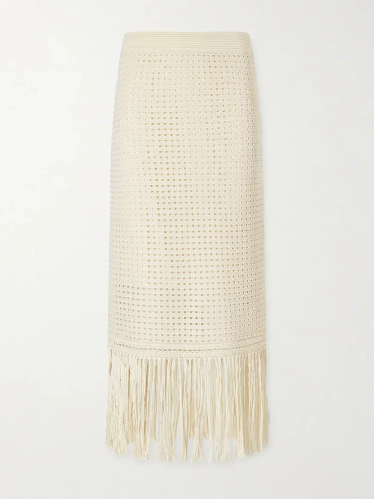 indra fringed crocheted cotton maxi skirt