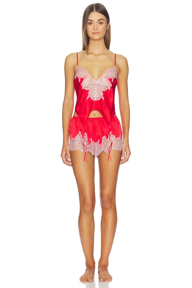 Silk Lace Garter Cami And Short Set