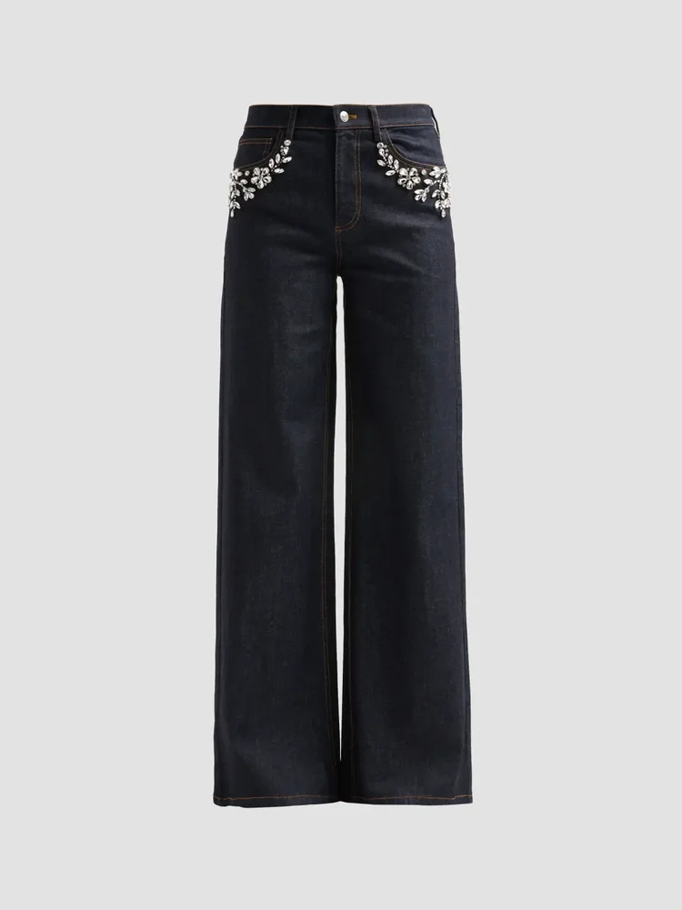 Elena Embellished Wide-Leg Jeans