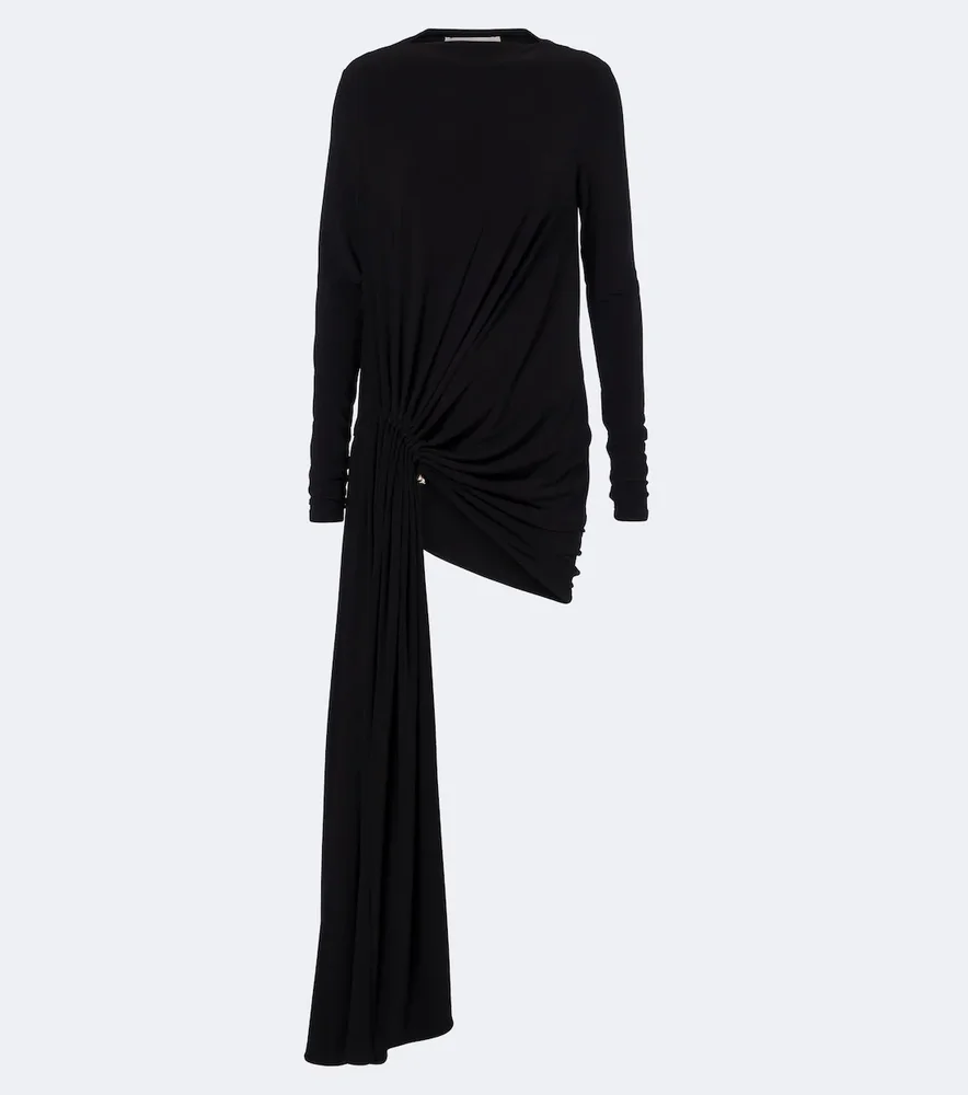Asymmetric gathered jersey minidress