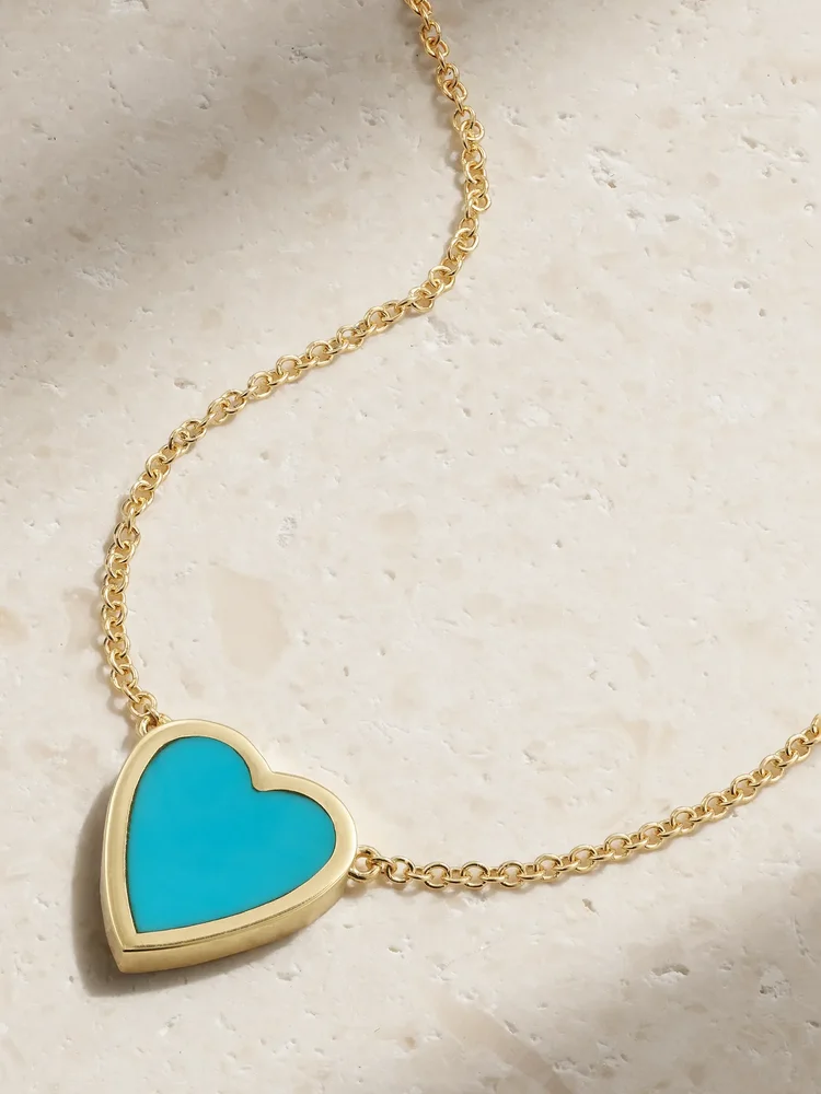 Mini Heart 18-karat gold turquoise necklace