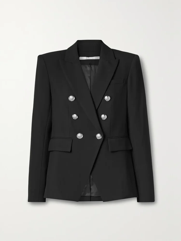 Miller Dickey double-breasted grain de poudre blazer in Black