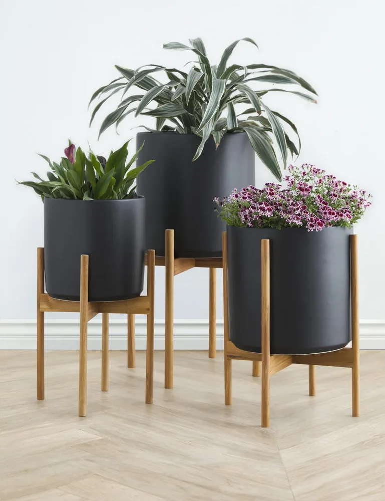 Ceramic Planter Pot and Teak Stand